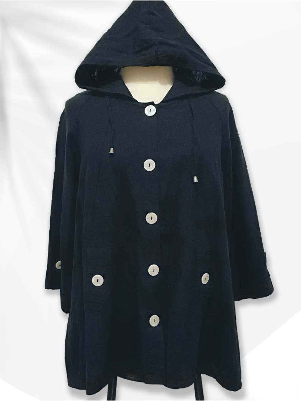 Jones New York Black Hooded Linen Parka/Car Coat sz 2X